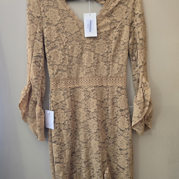 Joyfolie Dresses & Skirts - Joyfolie Elegant Lace Dress in Tan